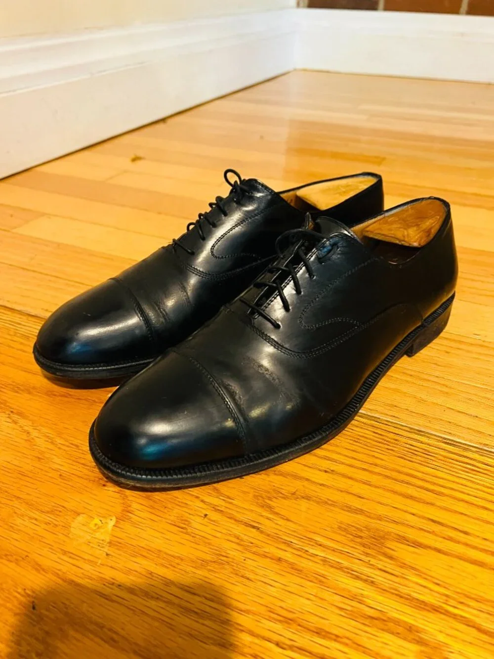 Salvatore Ferragamo Black Leather Cap Toe Oxford Dress Shoes US 10 Made in Italy